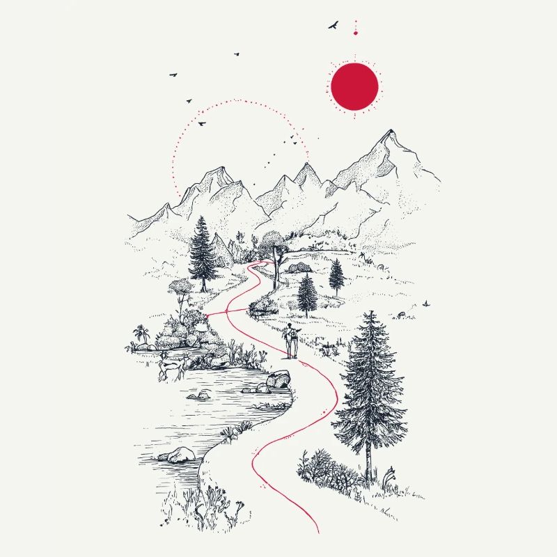 Roter Pfad durch Berglandschaft