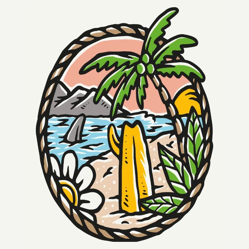 Beach Dream Palm Tree Waves Circle Frame