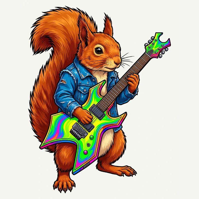 Squirrel with jacket and electric guitar