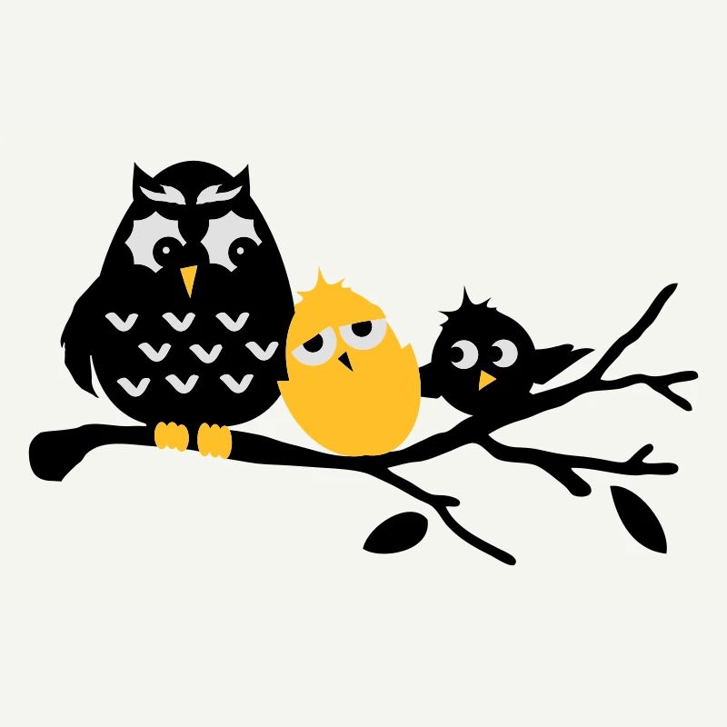 Freundschaft Eule,Küken und Vogel Drei Freunde