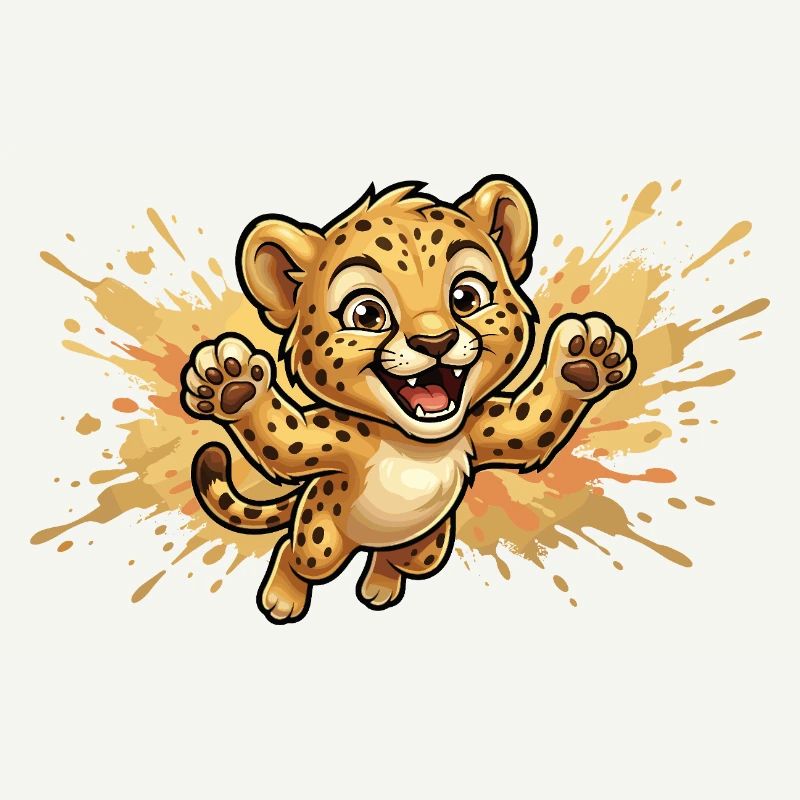 Jumping leopard cub