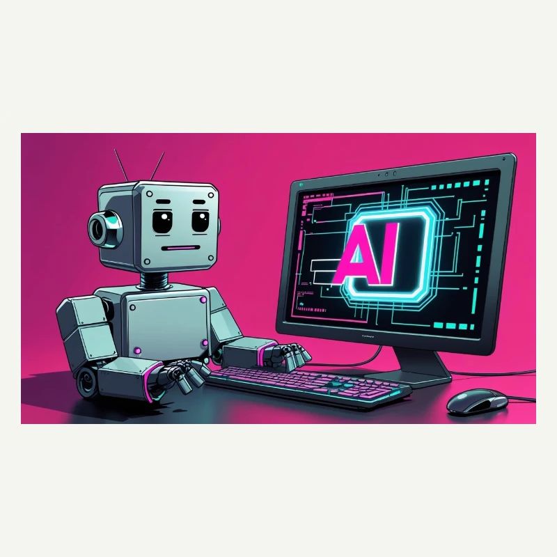 Futuristic AI Robot and Tech Screen
