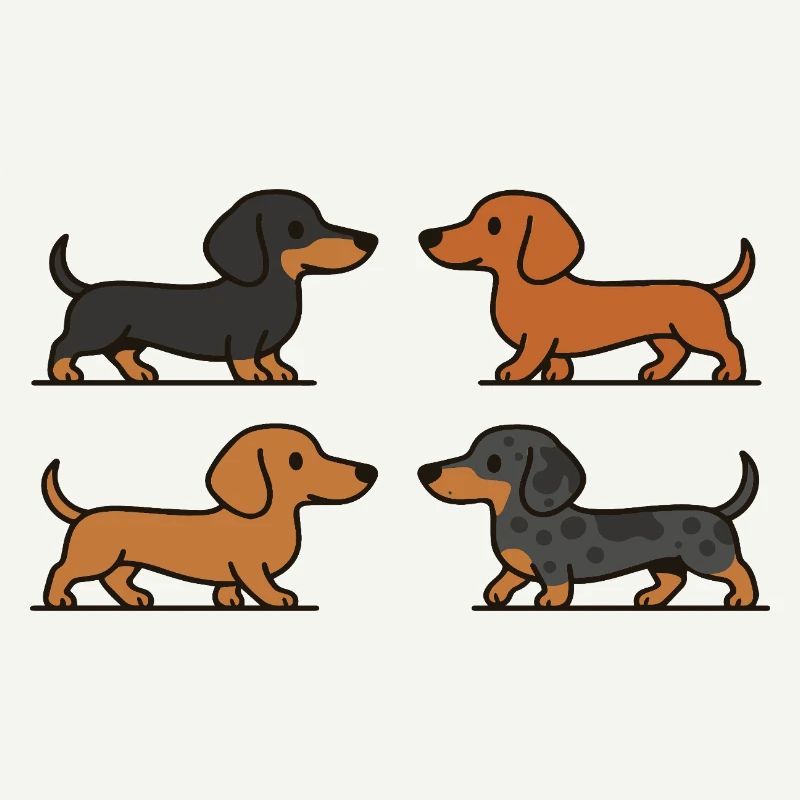 Mignons teckels en variations de couleur