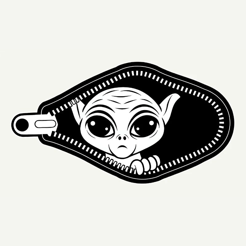 Alien jette un coup d’œil par la fermeture éclair