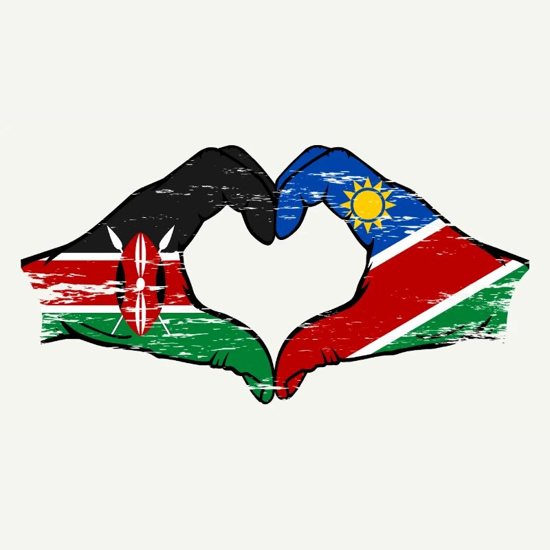 Kenya Namibia Flag Hands Heart Shape used