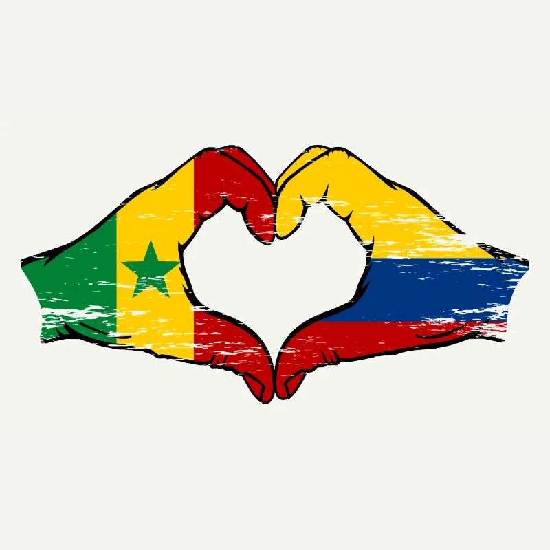 Sénégal Colombie Drapeau Mains Coeur Forme Utilisé