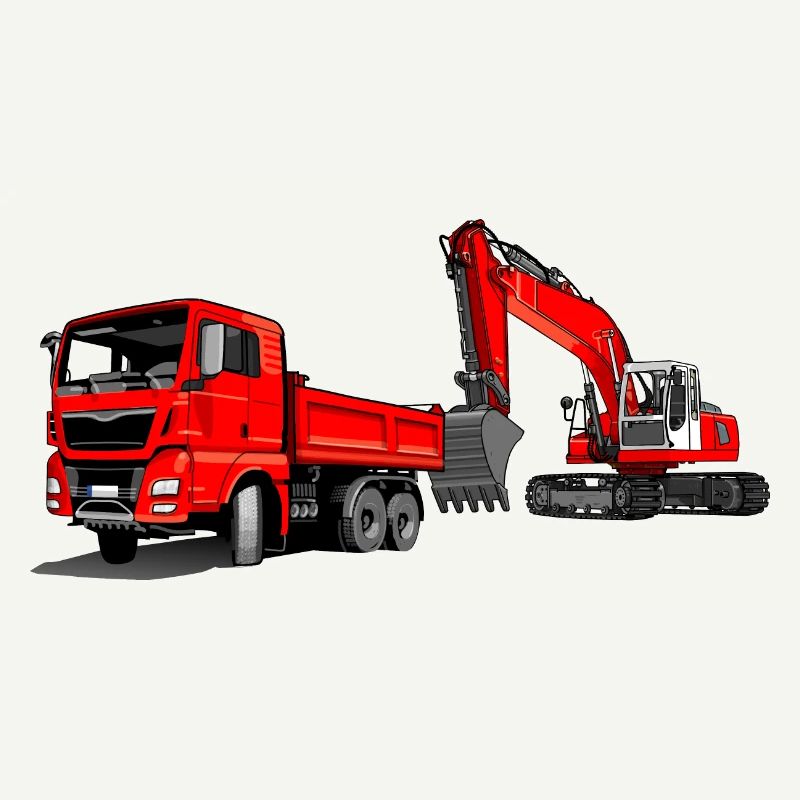 Baustelle mit Bagger und Kipplaster