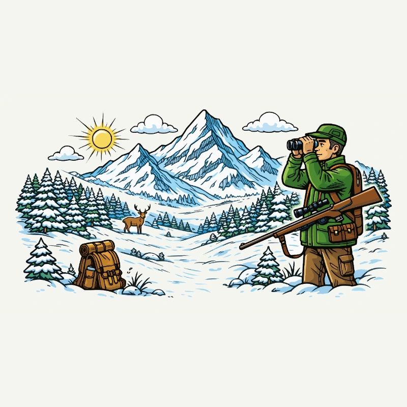 Jäger in einer verschneiten Winterlandschaft