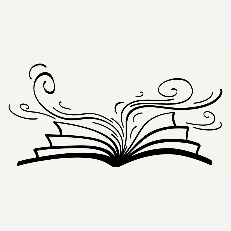 An open book from which graceful, flowing lines emerge