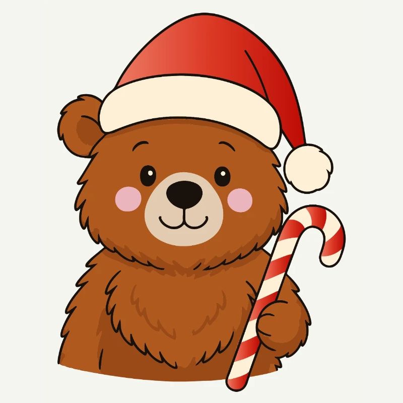 Petit ours de Noël mignon avec une canne d’orge d’orge