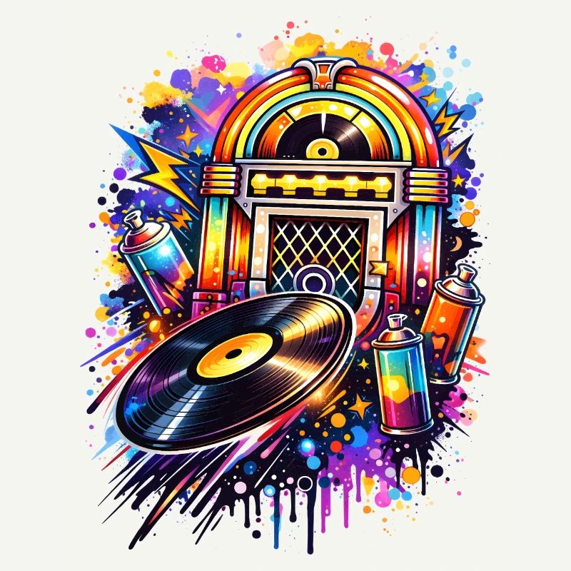 Juke-box coloré dans un style graffiti avec disque vinyle