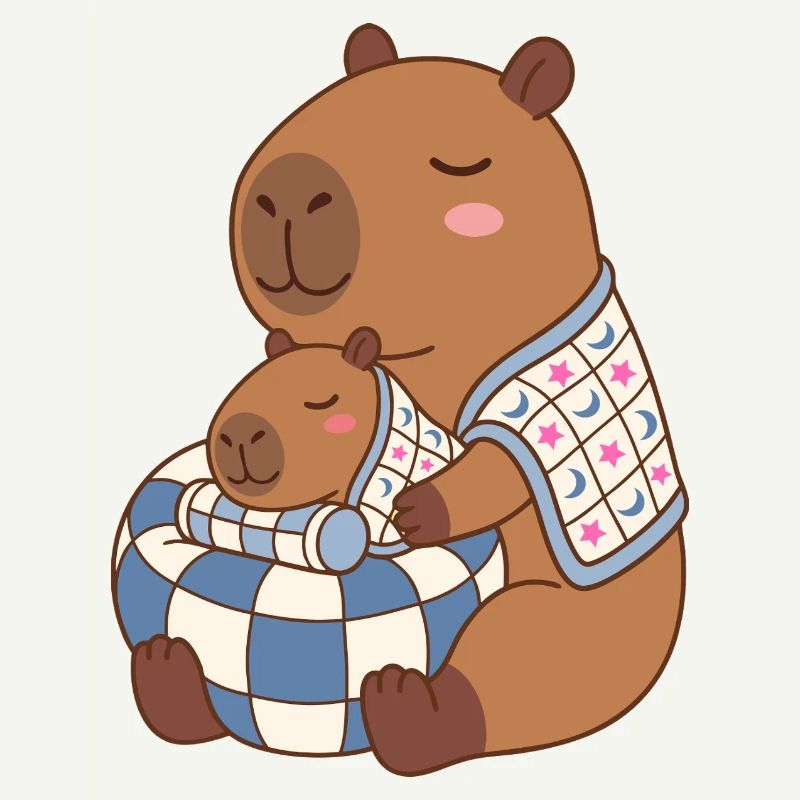 Erster Muttertag, Baby Capybara auf einem Sitzsack