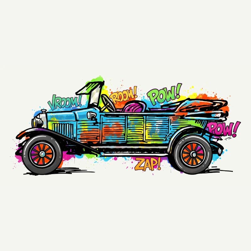 Buntes Comic Auto/ Oldtimer Vintage Druck