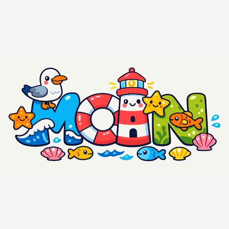MOIN Möwe Leuchtturm Maritim Bunt