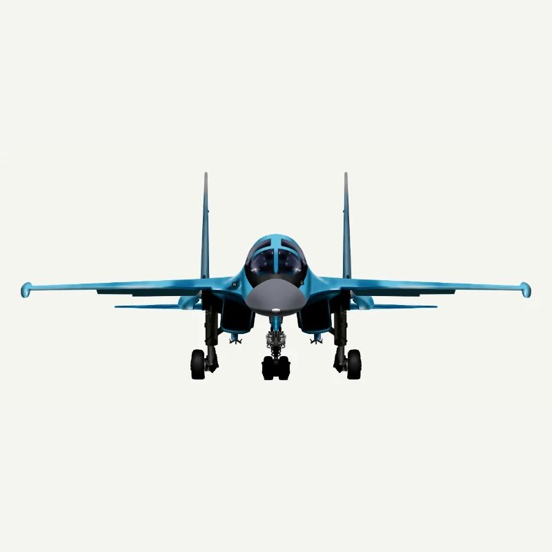 Blauer Kampfjet Frontansicht