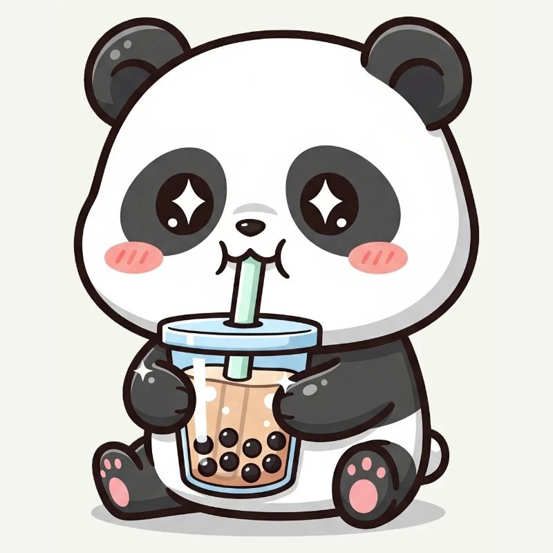 Cuddly panda bear with bubble tea