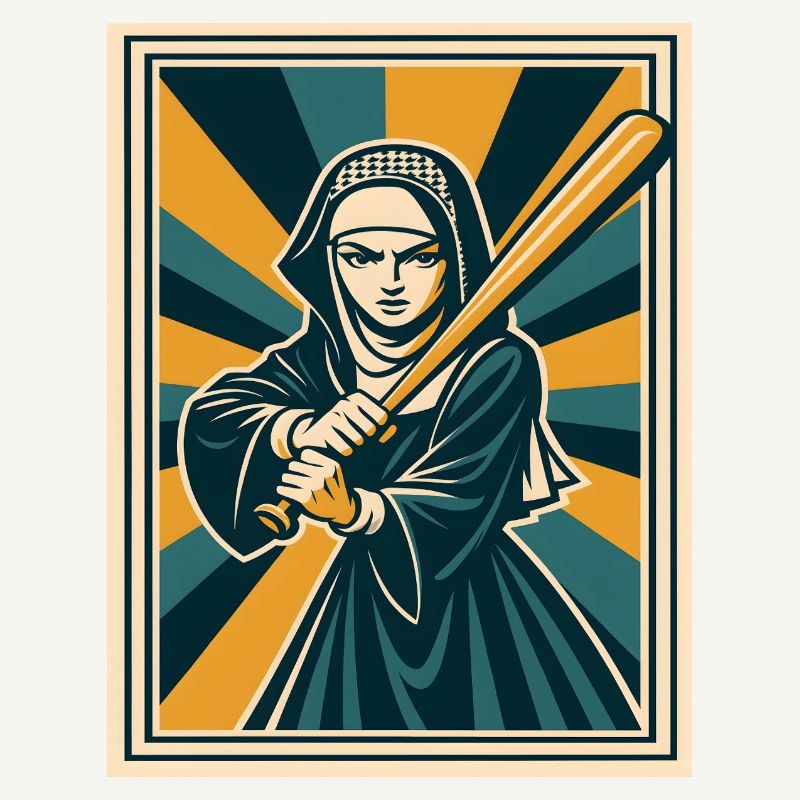 Nonne avec une batte de baseball