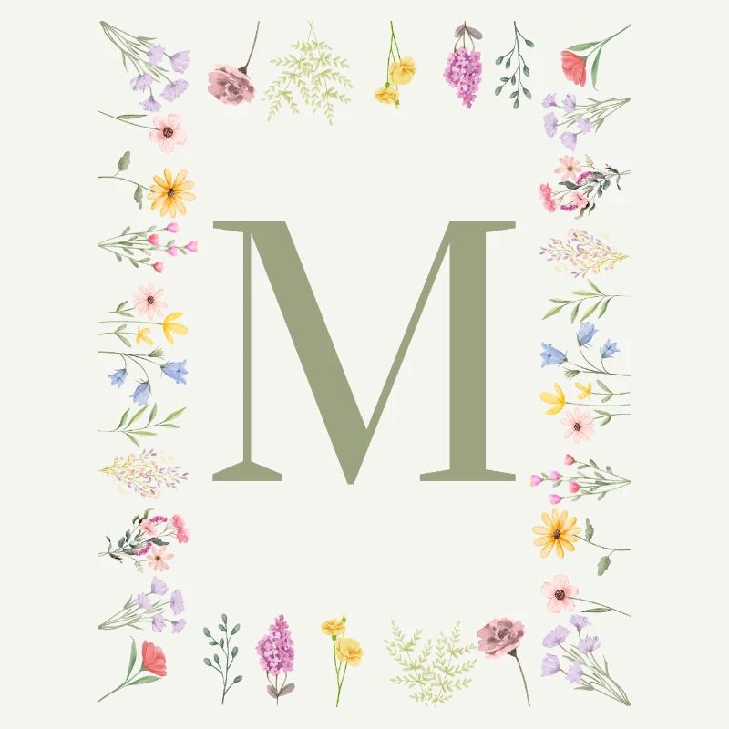 Initial M Floral Monogram