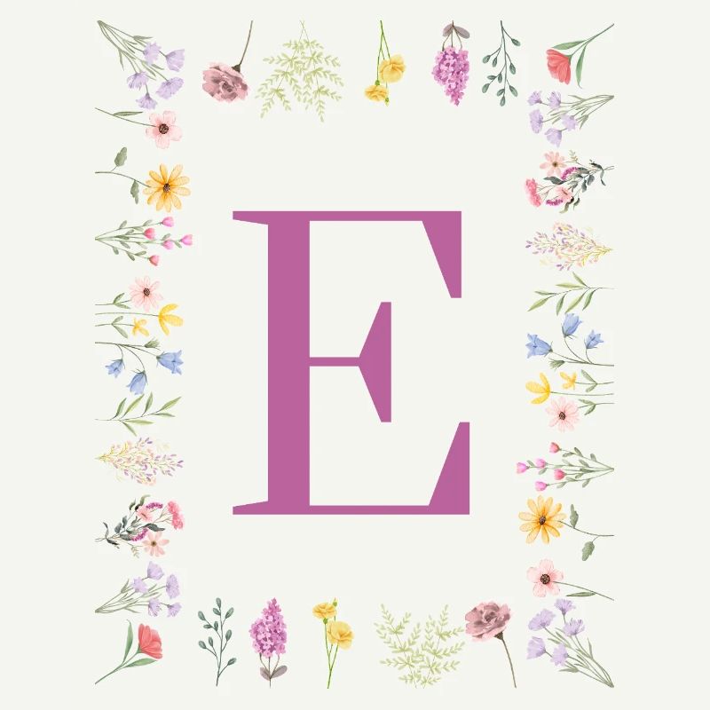 Monogramm E mit Frühlingsblüten