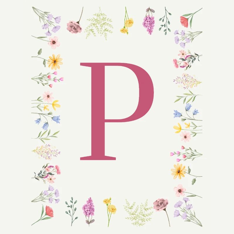 Floral initials "P", letters monogram
