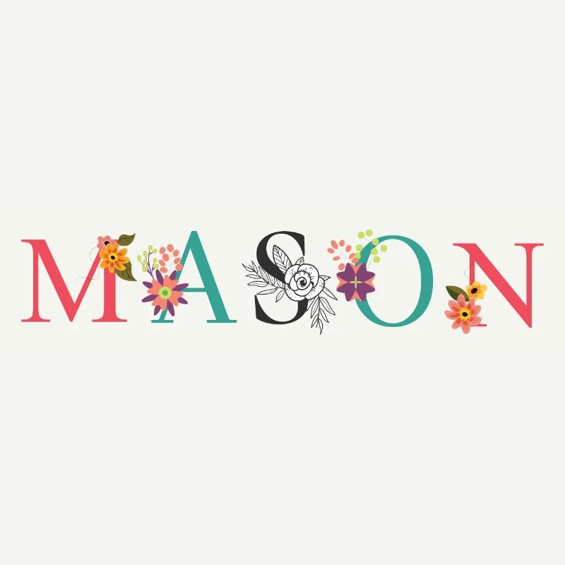 Art du nom MASON avec des fleurs brodées
