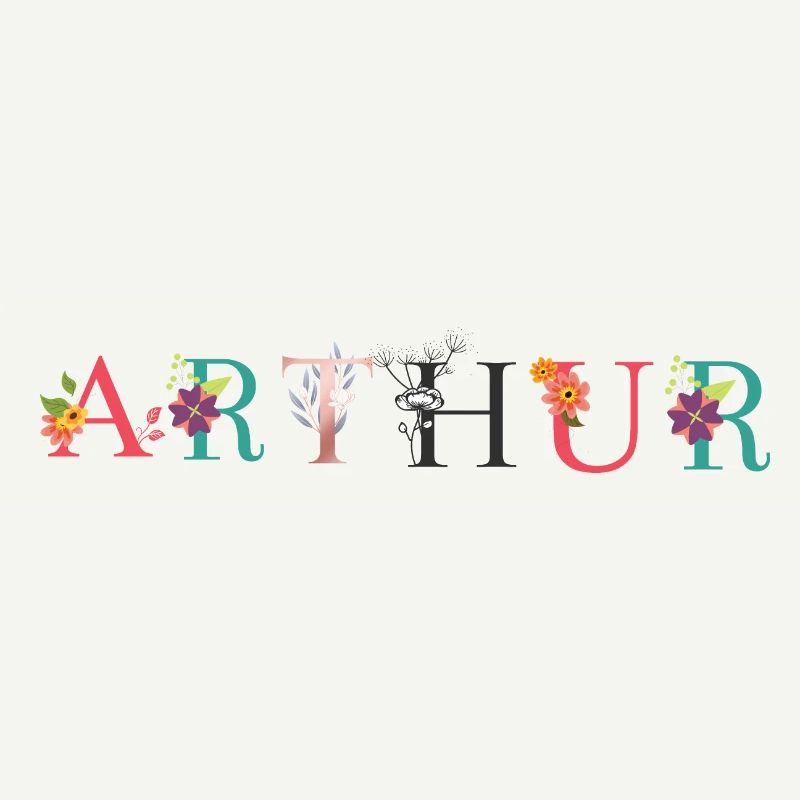 Art du nom ARTHUR avec fleurs brodées