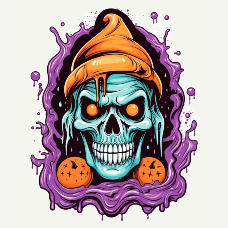 Crâne graffiti avec des éléments d’Halloween