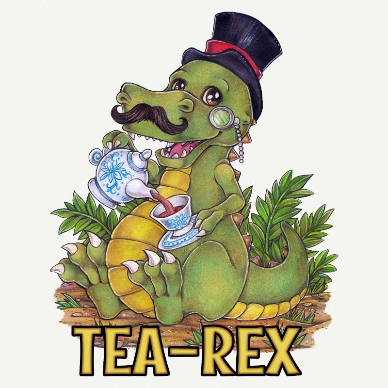 Drôle de jeu de mots Tea Rex Dino dessiné à la main