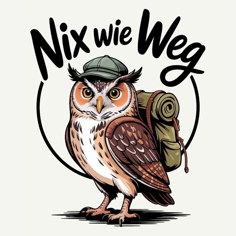 Wandernde Eule mit Rucksack