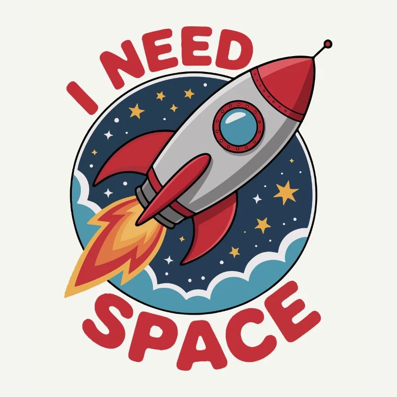 Rocket in space cartoon style - 'I NEED SPACE