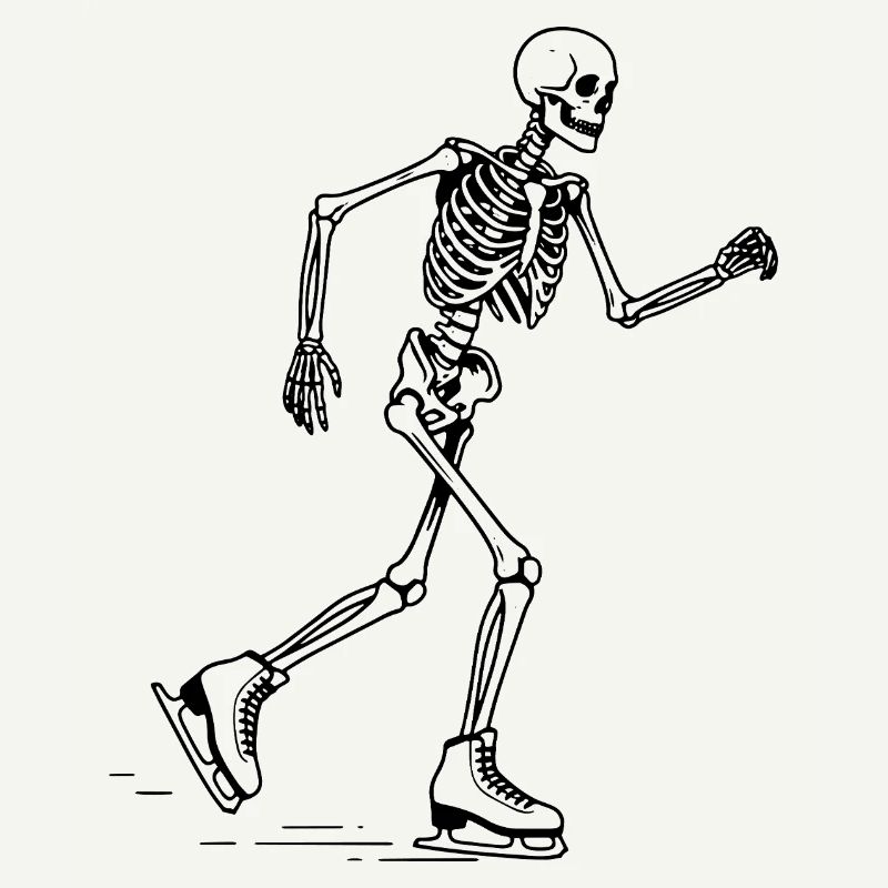 Skeleton is iceskating 