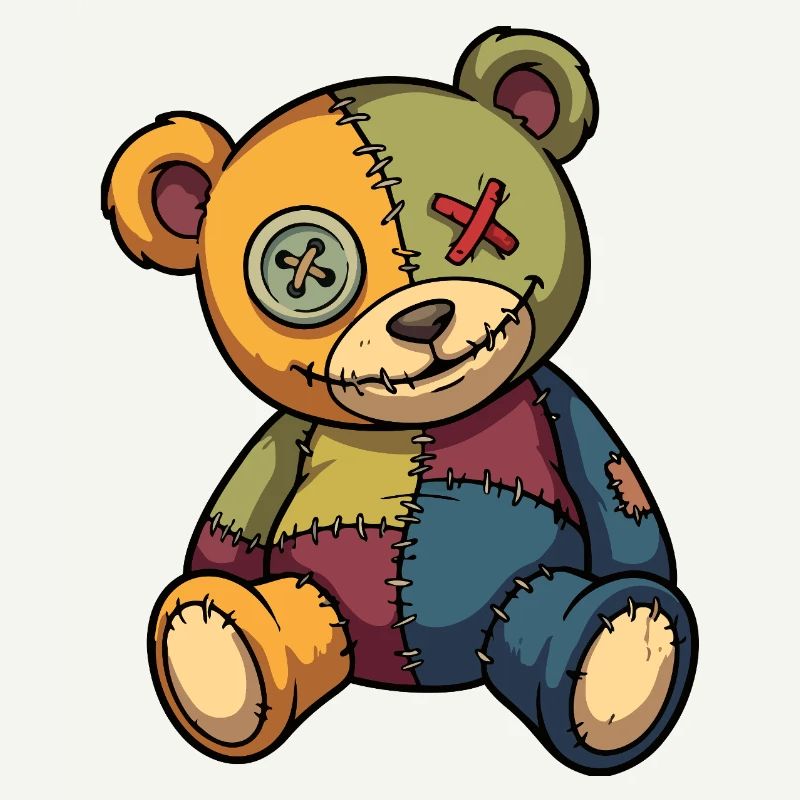 Ours en peluche patchwork unique fabriqué en patch bouton Eye
