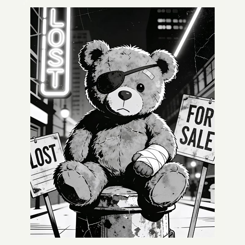 Neon Noir Bear with Eye Patch