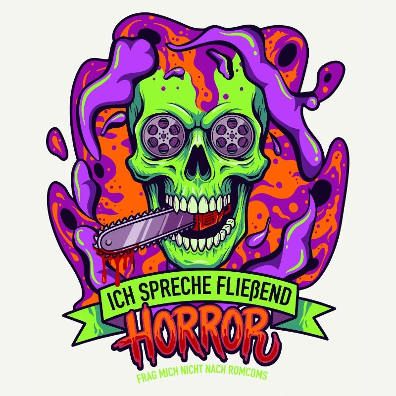 Neon Schädel Horror mit Tentakeln