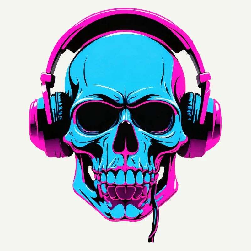 Neon Skull mit Kopfhörern