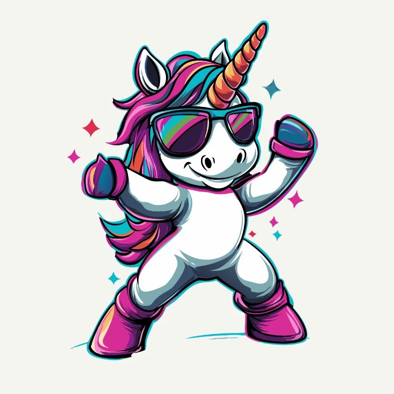 Cooles dabbendes Einhorn mit Sonnenbrille