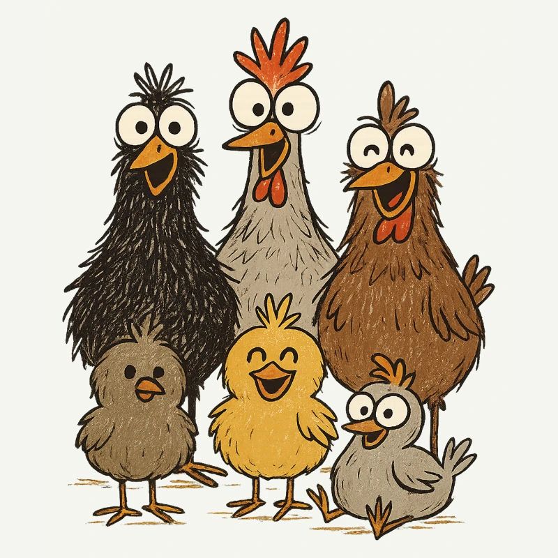Laughing chickens and chicks