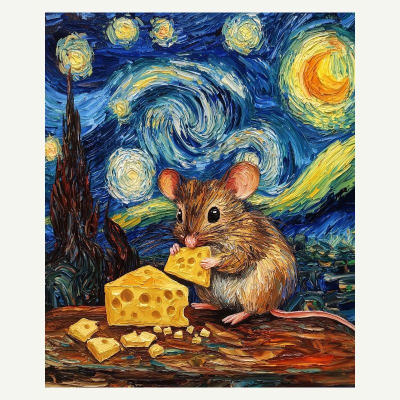 Mouse Eats Cheese Van Gogh Style Starry Night