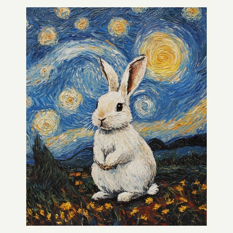 Bunny Rabbit Bunny Van Gogh Style Starry Night