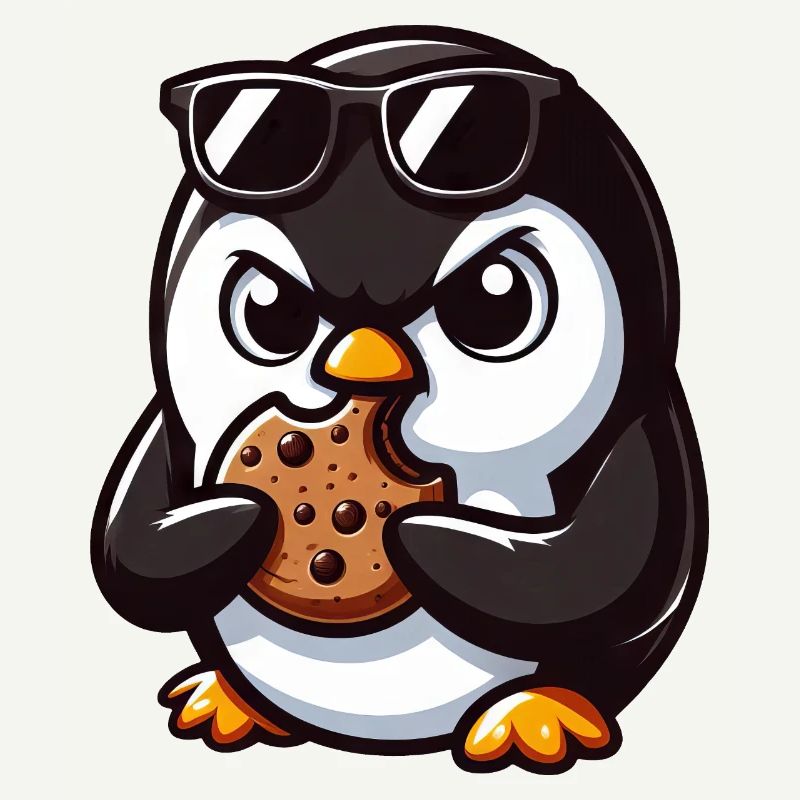 funny penguin eats cookie and is