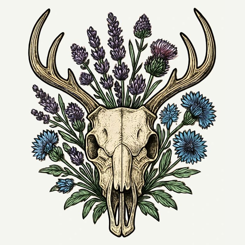 Os de cerf avec couronne de fleurs