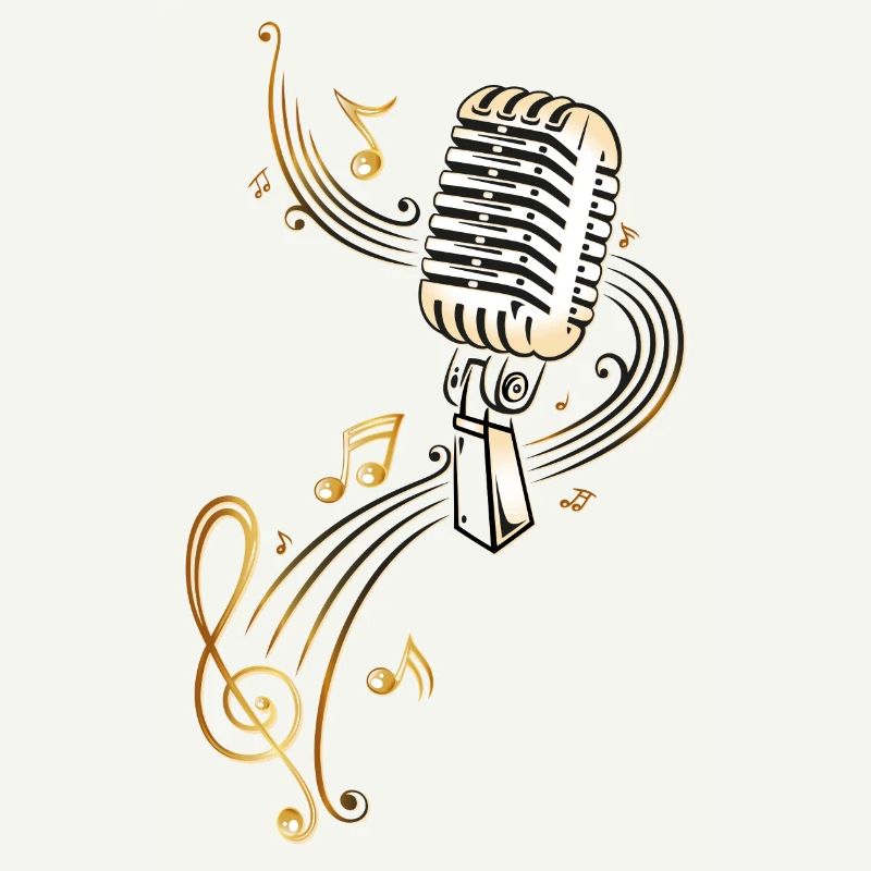 Microphone rétro avec des notes de musique.