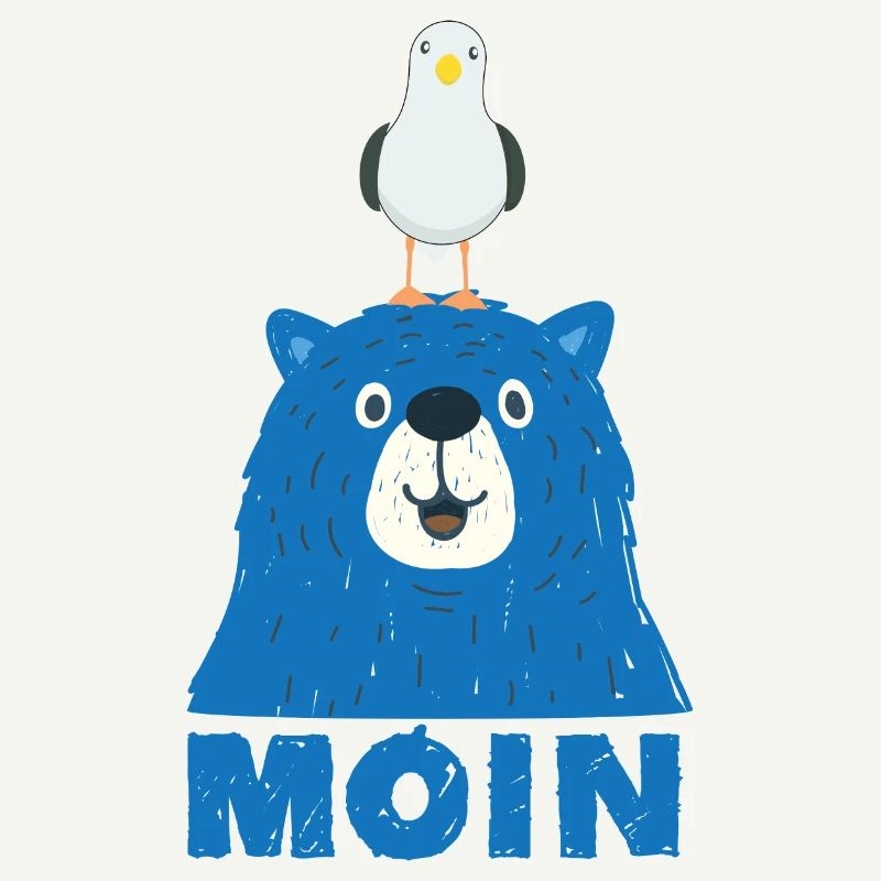 Blauer Bär mit Möwe Kopf Moin Hamburger Dialekt 