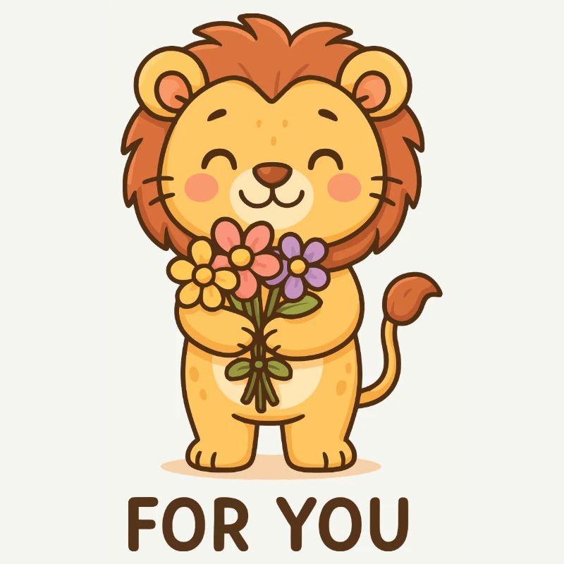 Lion avec des fleurs - Conception de cadeau mignon pour vous
