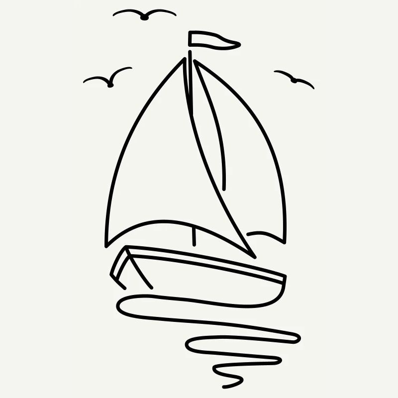 Sailboat with two sails and a flag on top.