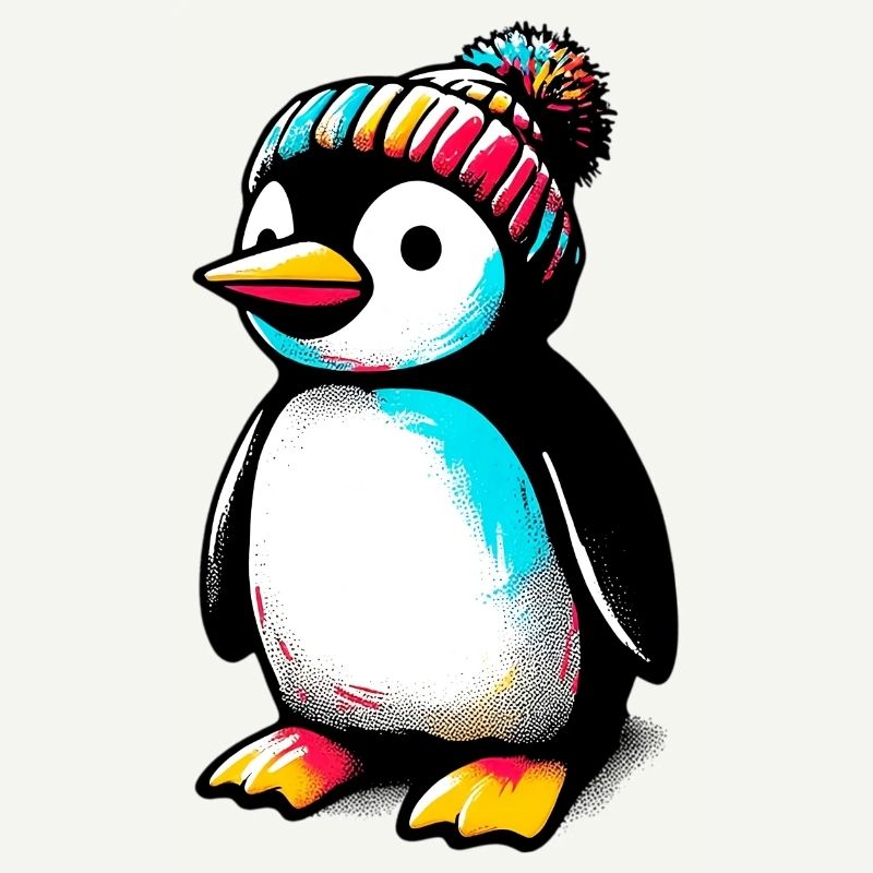 Penguin with winter wool cap hat