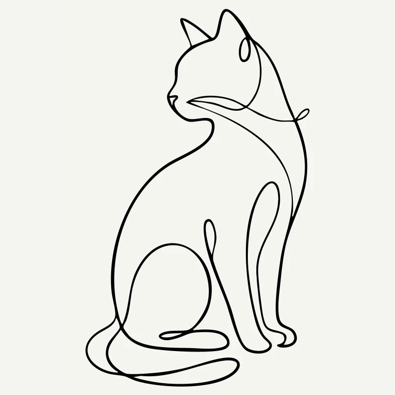 One-Line Sitting Cat Silhouette