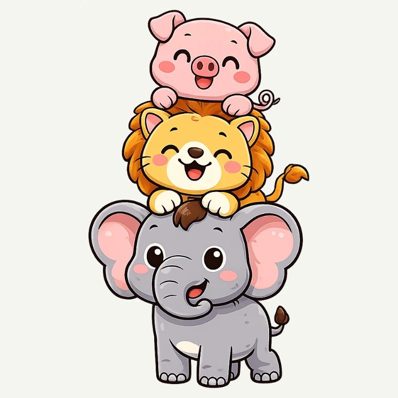 Elefant, Löwe, Schwein