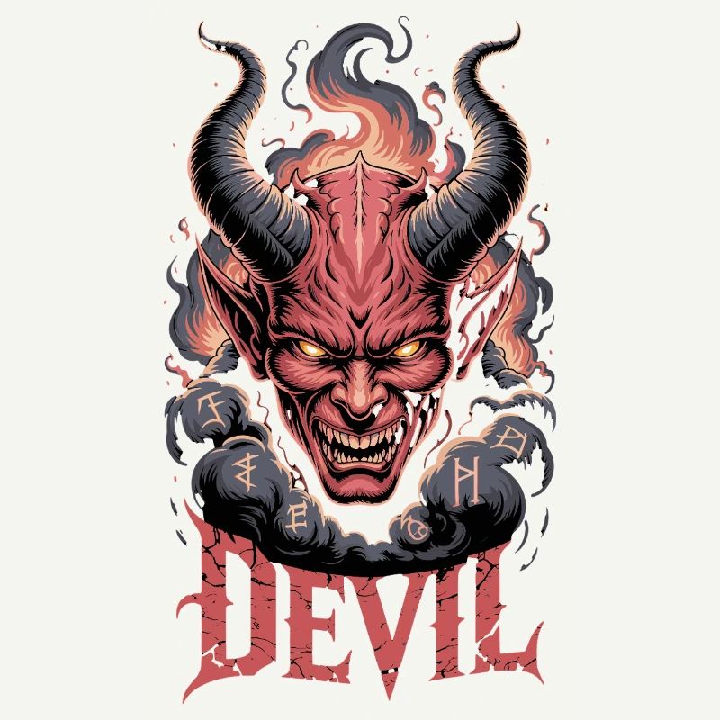  Devil Dämonischer Kopf Mit Hörnern Flammen Runen