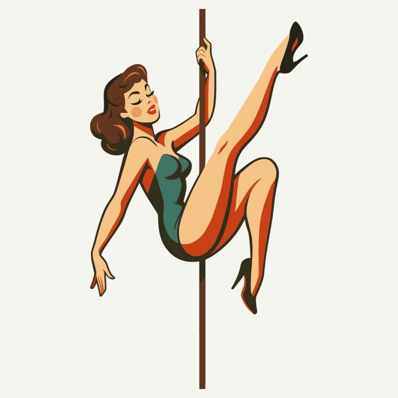 Pole dance Pole Dancer Brunette Retro 50s Cadeau
